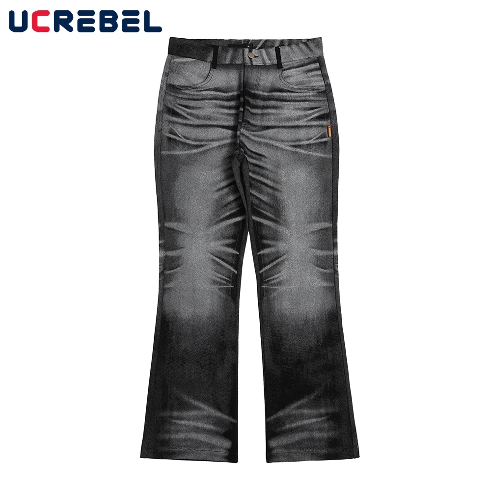 

Washed Distressed Denim Pants Mens Flared Pants High Street Straight-leg Pants Men Casual Trousers