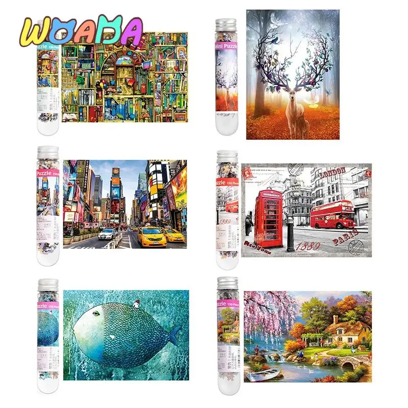 

150Pcs/Bottle Multi-type Mini Test Tube Puzzle Scenery/Animal Jigsaw Educational Toy For Adults Kids
