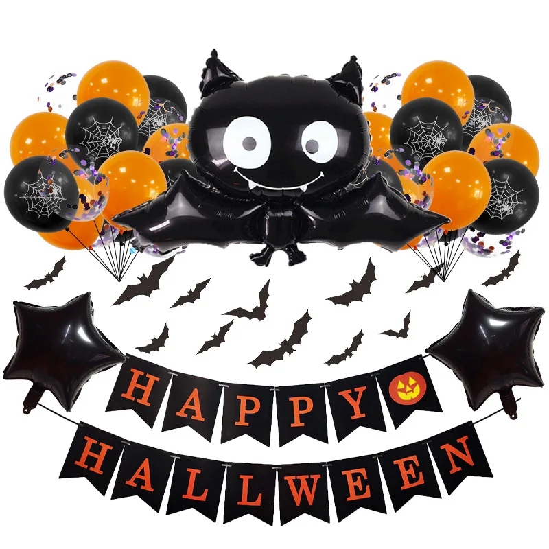 

1 Set Halloween Party Decorations Skull Spider Foil Balloons Happy Halloween Banner Home Decor Kids Birthday Gift Latex Balloons
