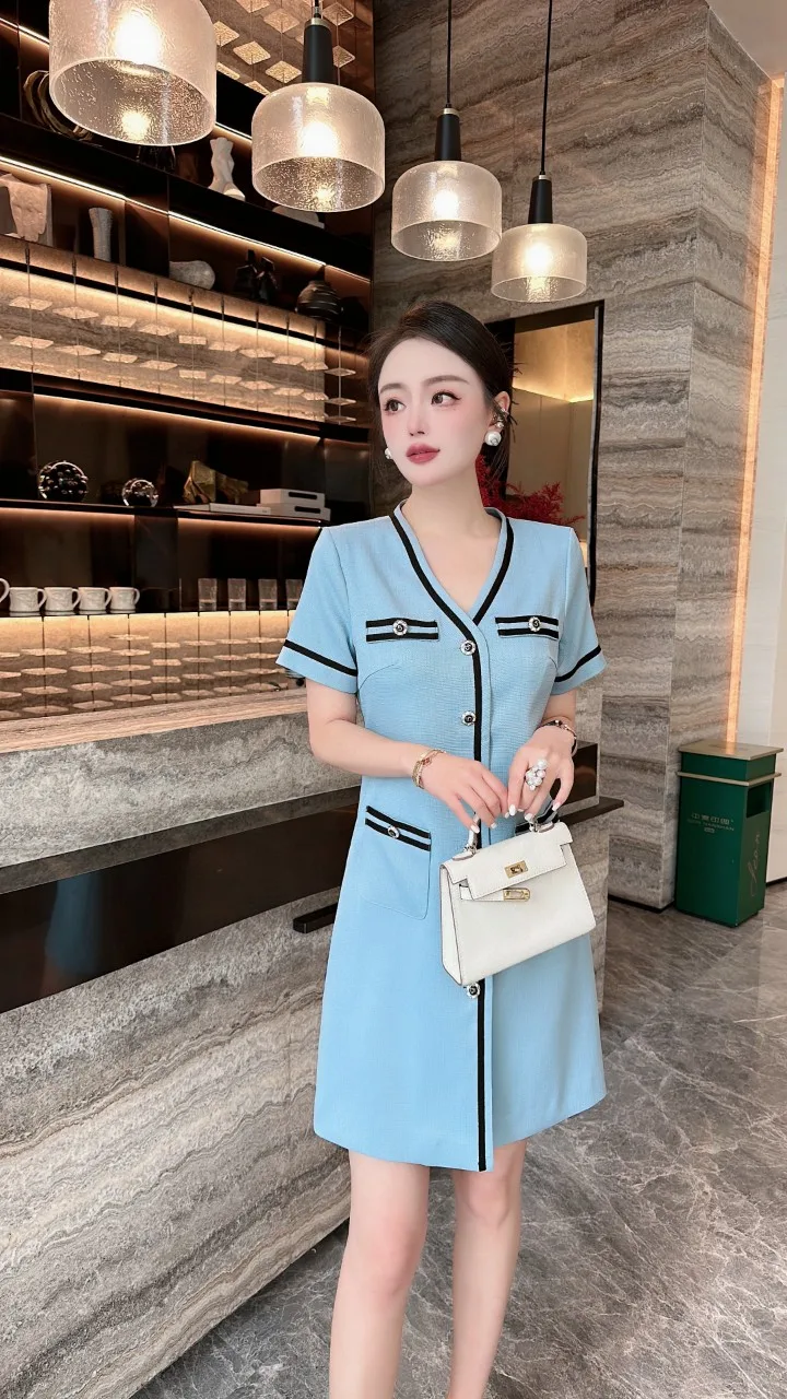 2023 spring and summer women's clothing fashion new Ribbon Stitching Dress 0526