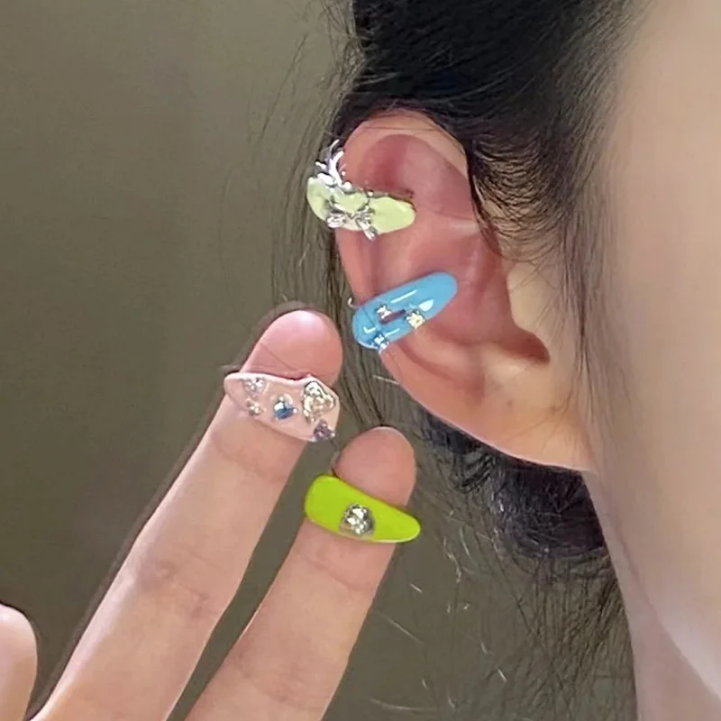 

1 Pcs Fashion Zircon Heart Bowknot Clip Earring For Women Girl Ear Cuff Aesthetic Y2K Accessories Jewelry eh2032