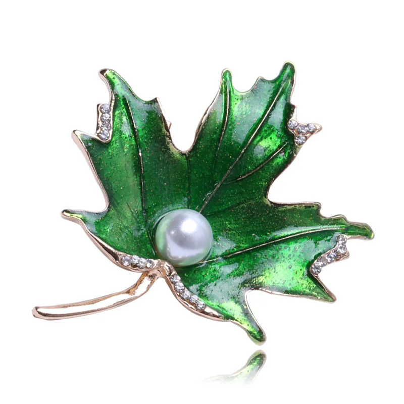 

2022 New Vintage Retro Enamel Glaze Maple Leaf Pearl Fashion Women Brooch Party Casual Brooch Pins Gifts