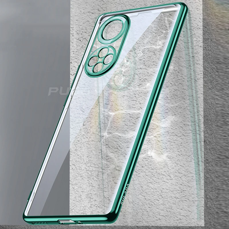 luxury transparent plating frame soft silicone slim phone case for huawei honor 50 pro camera protector shockproof back cover free global shipping
