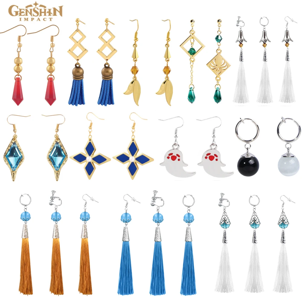 

Genshin Impact Wind Element Irregular Earring Object Tartaglia Barbatos Kaeya Alberch Cosplay Ear Clip Square Crystal Drop Gifts