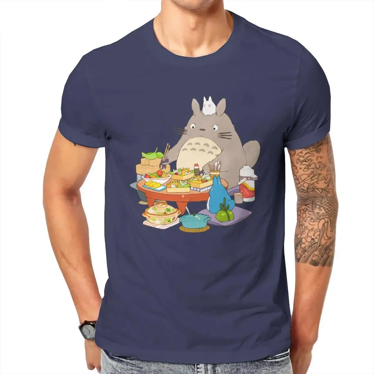 Men T-Shirts Studio Ghibli Totoro  Novelty Pure Cotton Tees Short Sleeve Japanese Anime Miyazaki Hayao T Shirt Clothes Plus Size