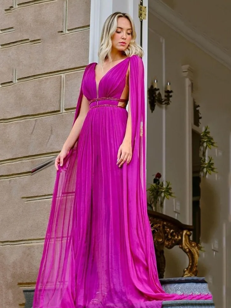 Сексуальные платья для выпускного вечера с v-образным вырезом из шифона فساتين