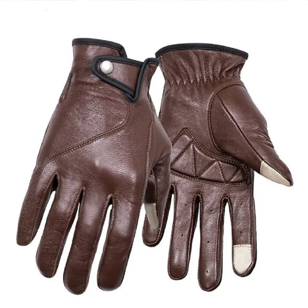 

Vintage Goatskin Leather Motorcycle Gloves Touch Screen Riding Motorcyclist Biker Tactical Gloves Waterproof Motorbike Guantes