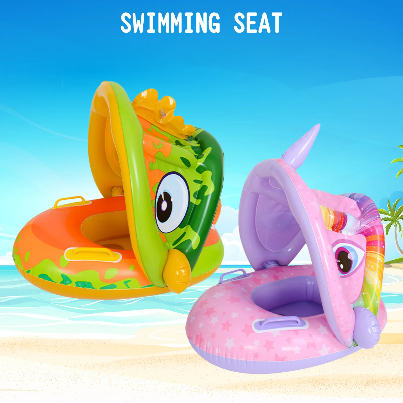Детский Надувной круг для купания, плавающее сиденье, мультяшное сиденье для купания, с солнцезащитным навесом, забавные игрушки для бассей...