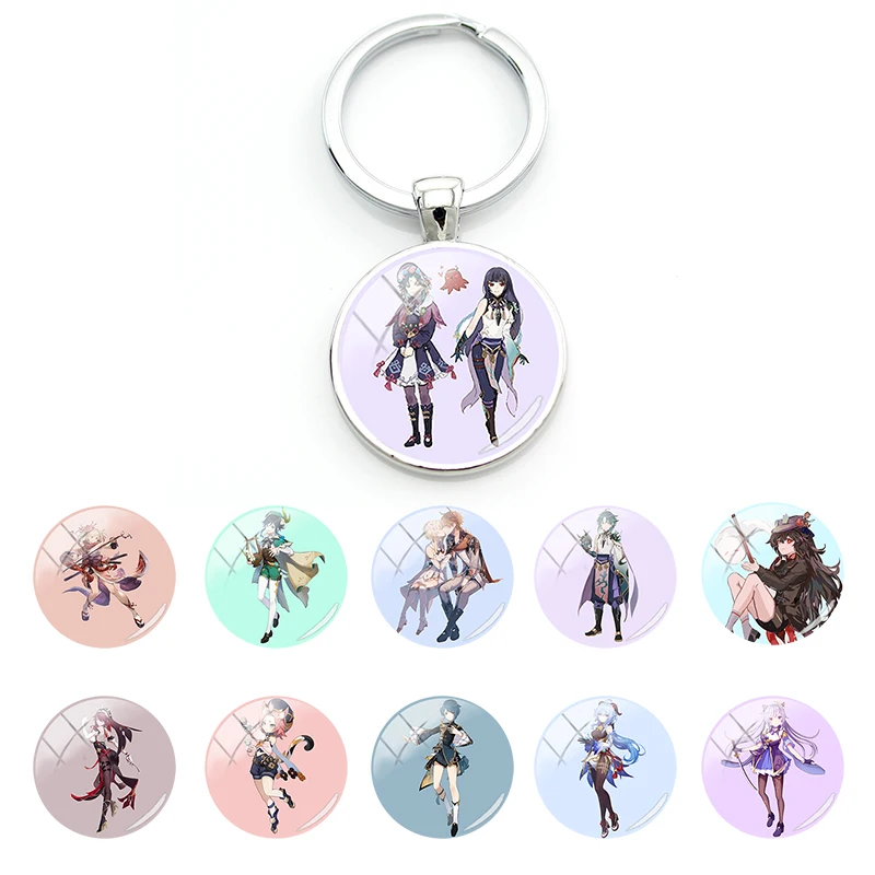 

Cartoon Fashion Genshin Impact 25MM Glass Keyrings Kaedehara Kazuha Thoma Cabochon Pendant Keychains Jewelry New Fashion FYS522