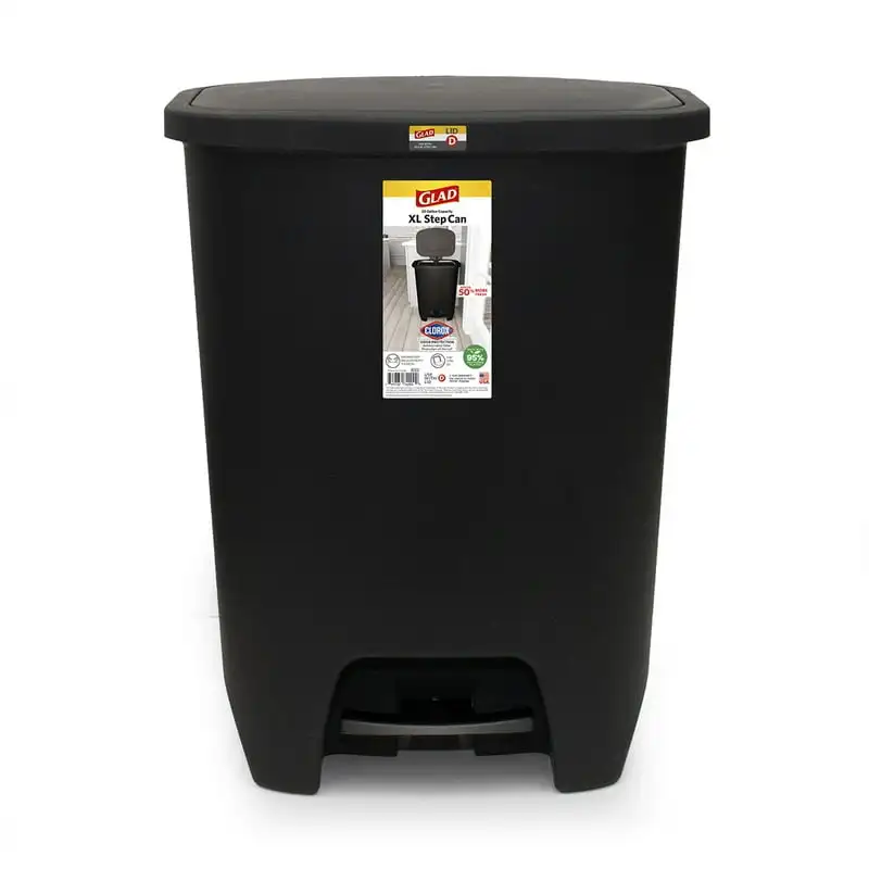 

Trash Can, Plastic Step-on Kitchen Trash Can, with Clorox Odor Defense, Black