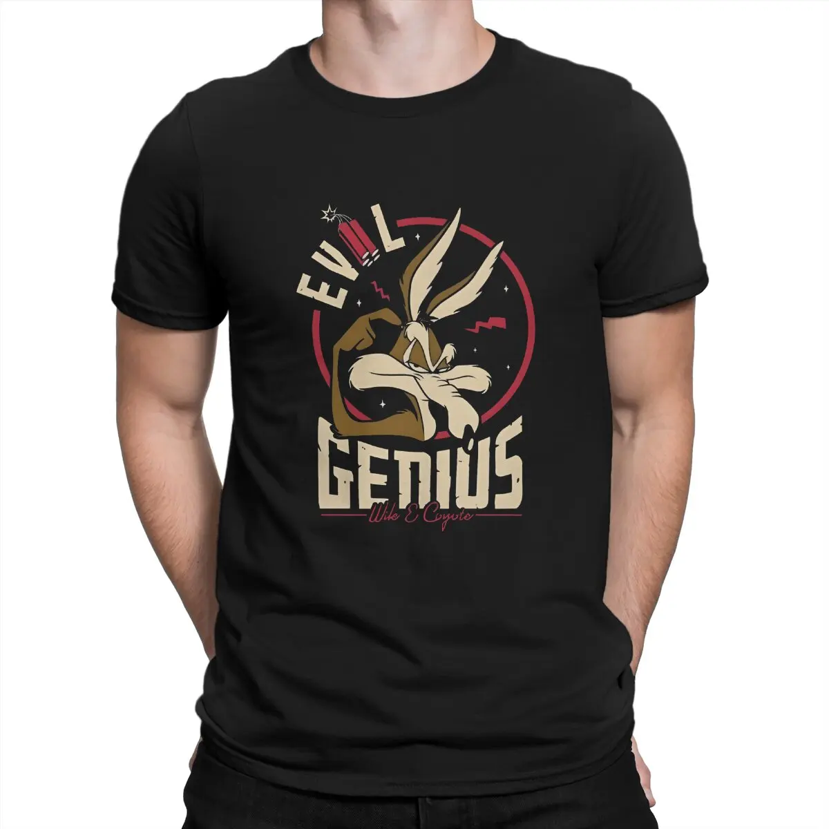 

Genius Man's TShirt Wile E. Coyote and the Road Runner Crewneck Tops Fabric T Shirt Humor High Quality Birthday Gifts