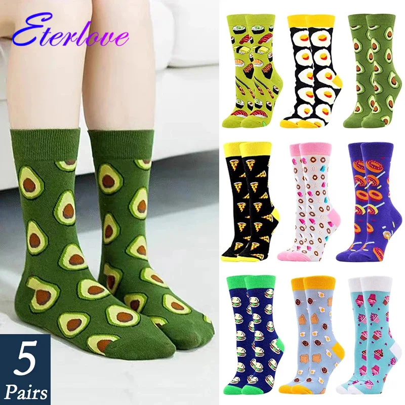 

5 Pairs Men/Women Cotton Happy Funny Socks With Print Cute Warm Winter Socks With Avocado Sushi Food Fashion Harajuku Art Sock