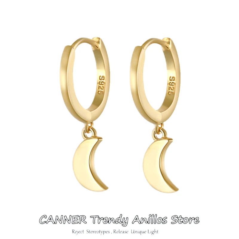 

CANNER Simple Real 925 Sterling Silver Moon Pendant Hoop Earrings for Women 18K Gold Sun Lightning Huggies Earring Women Jewelry