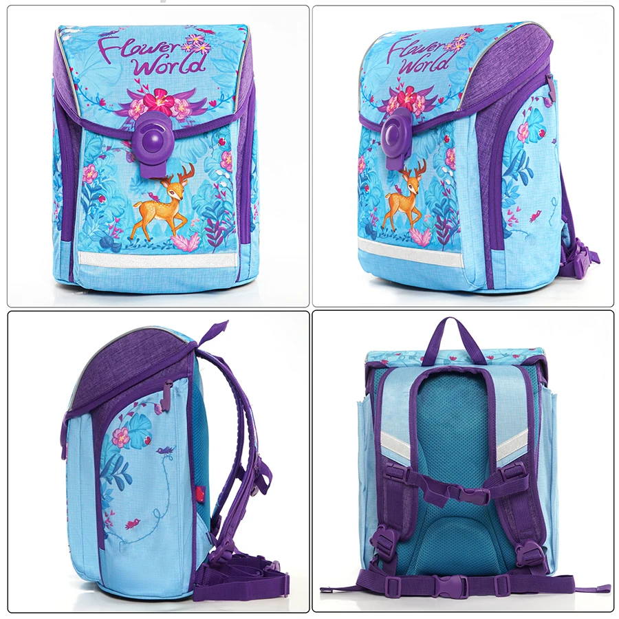 Kids Brand 8-128 Forest Elk School Bags for Girls 3D Orthopedic Backpack Children Grade 1-3-6 Cartoon Schoolbag Mochila Infantil