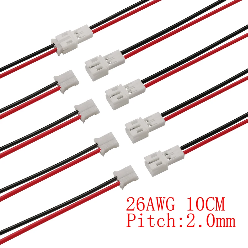 

Micro JST PH 2P Connector 2.0mm Pitch 2Pin Male Plug Female Jack Terminals DIY Electrical Wire Cables Connectors 26AWG 10CM