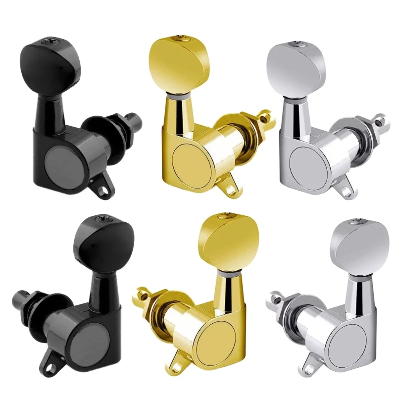 

6Pcs Guitar String Tuning Pegs 3R+3L Tuner Machine Heads 1:14 Ratio Guitar Locking Tuners Head Replacement with Screws 57QC