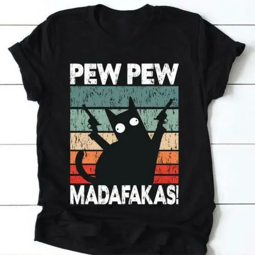 

Pew Pew Madafakas Black Cat Vintage Funny t Shirt