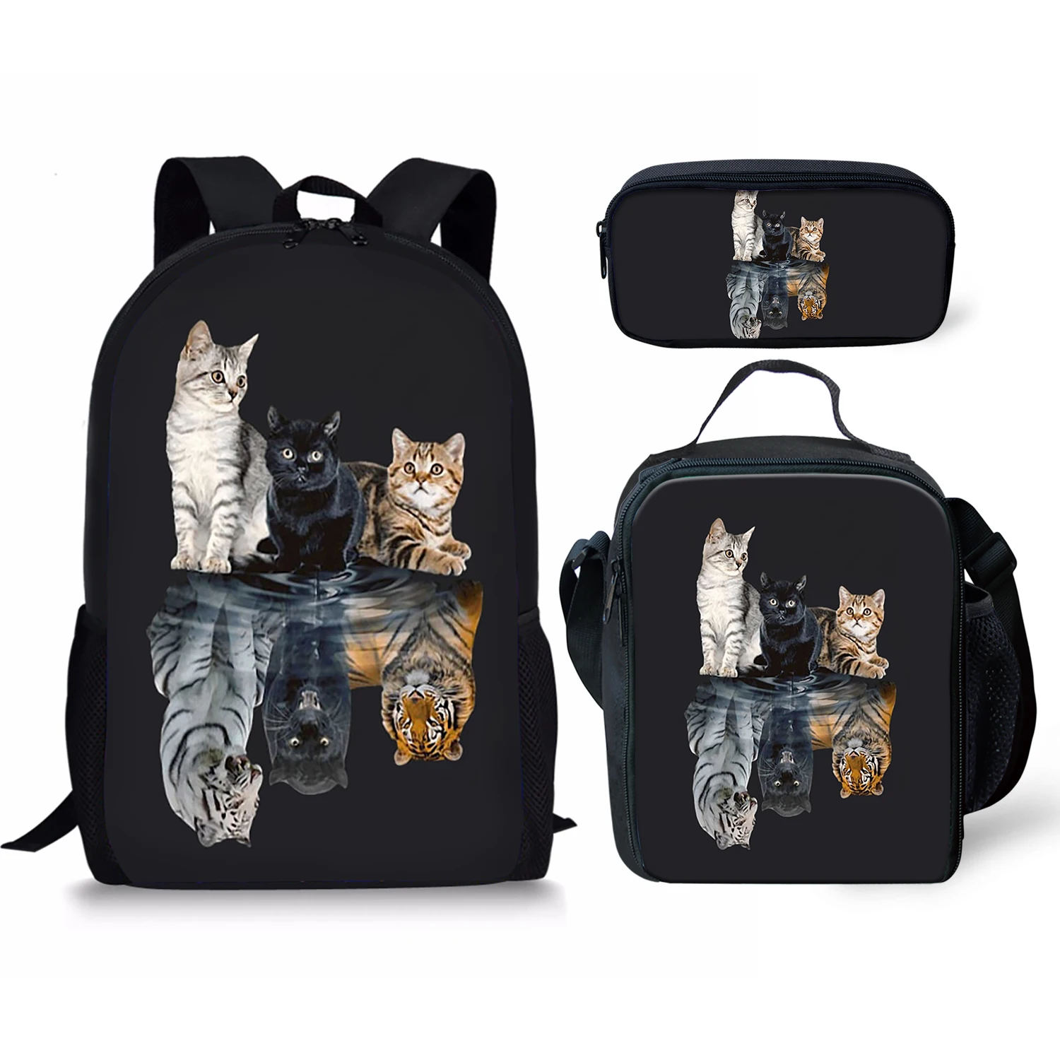 Reflection Print Backpack Pencil & Lunch Bag Set Portable Travel Children's Knapsack Durable Large Capacity School Bags for Girl