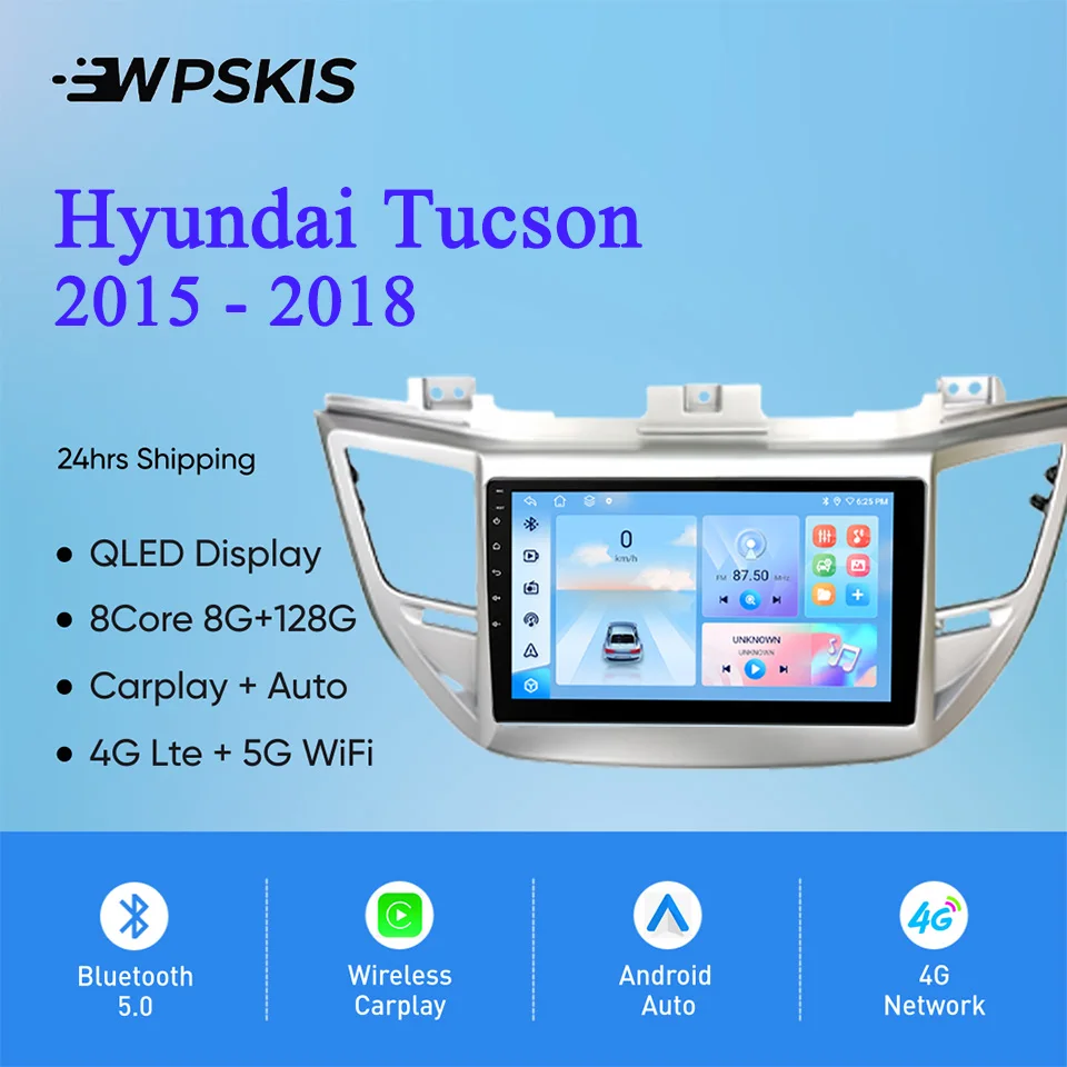 

Carplay Auto 8G + 128G Android 14.0 для Hyundai Tucson 2015 2016 2017 2018 Автомобильный авторадио стерео видеоплеер DVD кассета DAB DVR