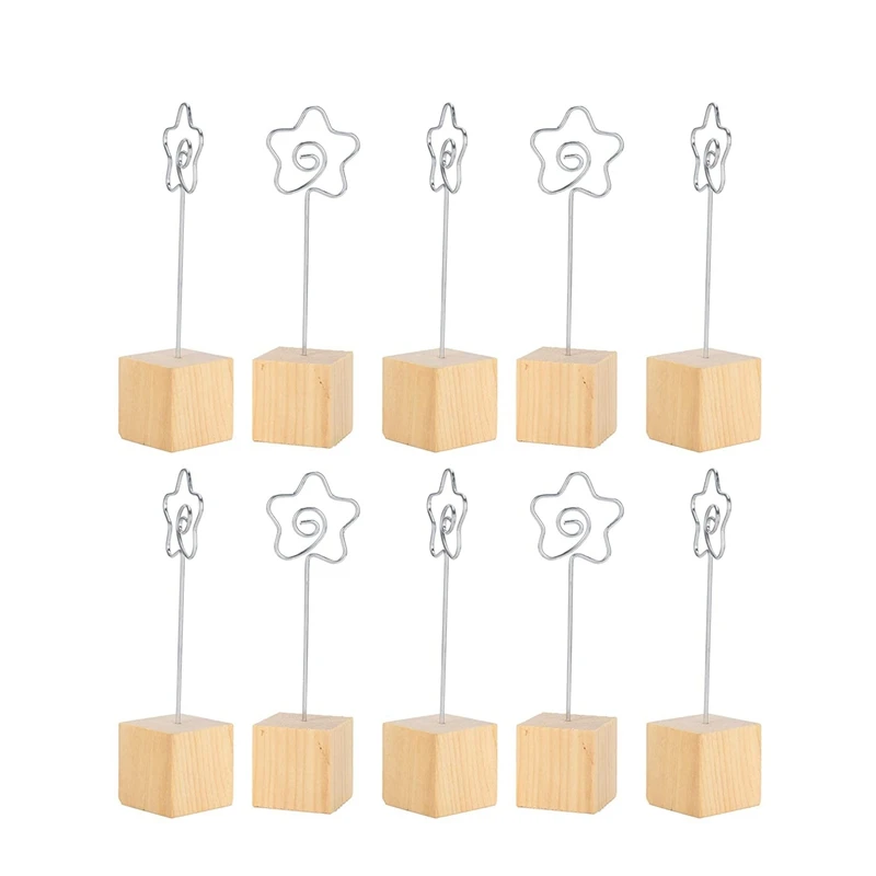 

10 PCS Photo Clip Holder Metal Note Clip Stand Wood Base DIY Craft For Wedding Table Numbers Office Home Table Sign