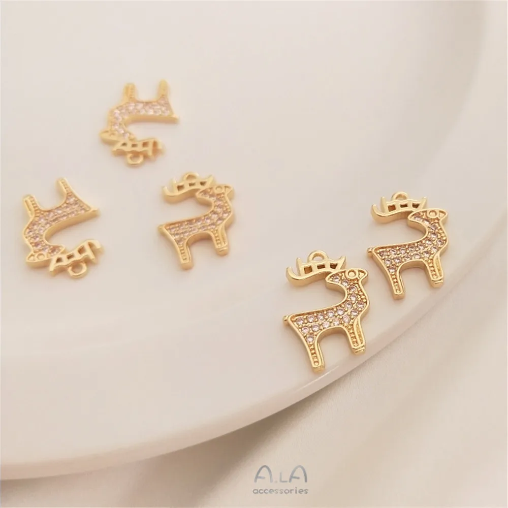 

14K Gold Filled Plated Christmas reindeer micro-inlaid zircon deer pendant DIY bracelet earrings pendant jewelry pendant