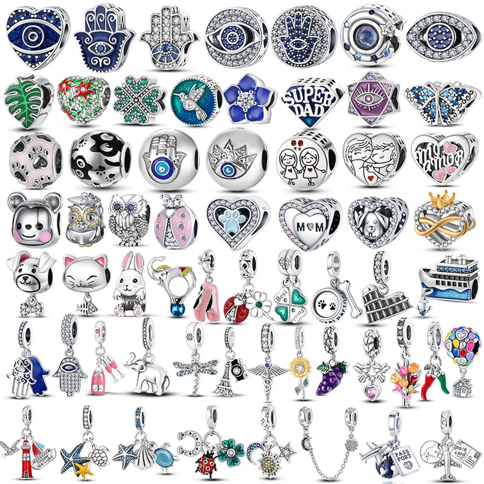 Чармы Плата Де Лей Оригинал Серебро 925 Злой Глаз Сова Синий Чарм Морская Черепаха Семья Кошек Бабочка Бусина Для Браслета Украшения для Украшений на.