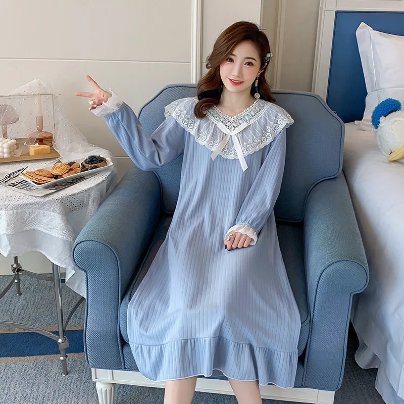 

Retro princess nightdress women's spring and autumn popular Japanese and Korean long-sleeved long skirts loose and comfortable