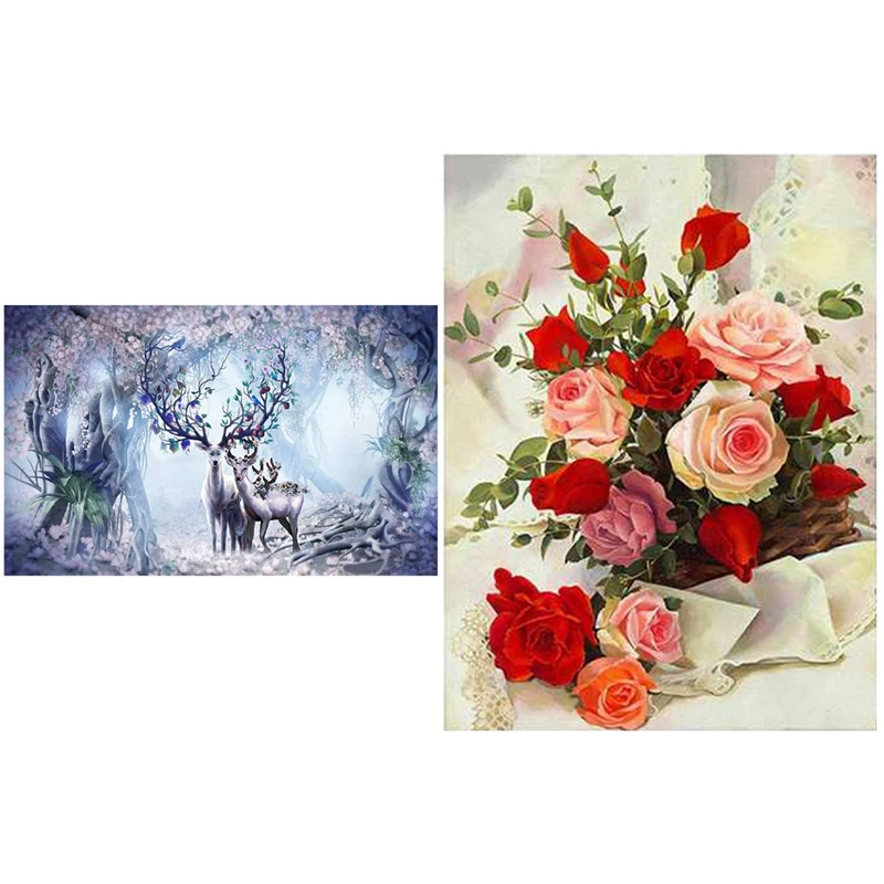 

DIY 5D Diamond Painting, Rhinestone Diamond Embroidery Paintings Elk House & DIY Diamond Painting Kit Diamond Rose
