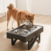 pet non slip stainless steel double dog bowl feeder plastic bracket folding lift table detachable medium puppy food accessories
