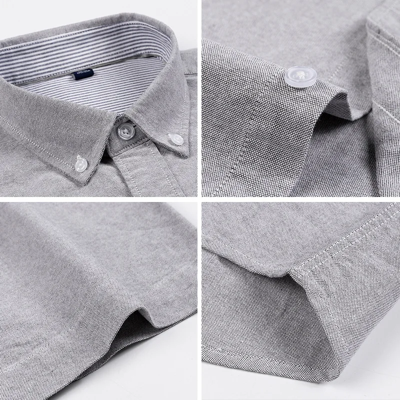 Men's Summer Clothing Casual Short Sleeve Cotton Oxford Shirt Single Patch Pocket Standard-fit Button-down Plaid Striped Shirts
