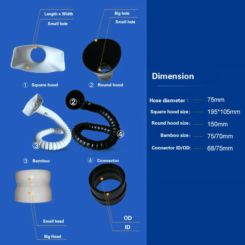 75 мм x 1 м-2 м POM Гибкая дымоотводная труба для промышленной лаборатории сварочных