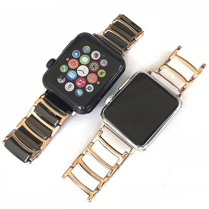 Ceramic Watch band strap stainless steel watchband Bracelet for Apple Watch 45mm 44mm 42mm 41mm 40 38  for iWatch 7 6 5 4 3 SE