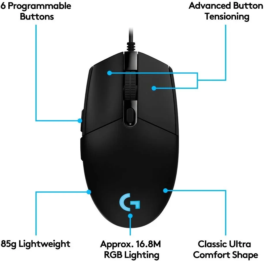 Мышь Logitech G102 Lightsync Проводная игровая мышь с боковой кнопкой и подсветкой