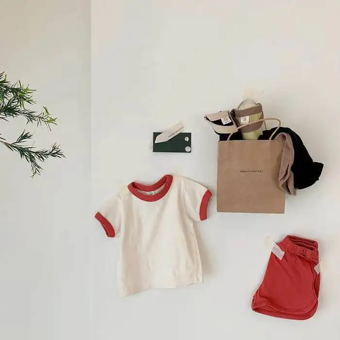 

2022 Infant Casual Loose Set Baby Girl Simple Color Matching Soft T-shirt and Cotton Shorts 2pc Suit Toddler Boy Sports Sets