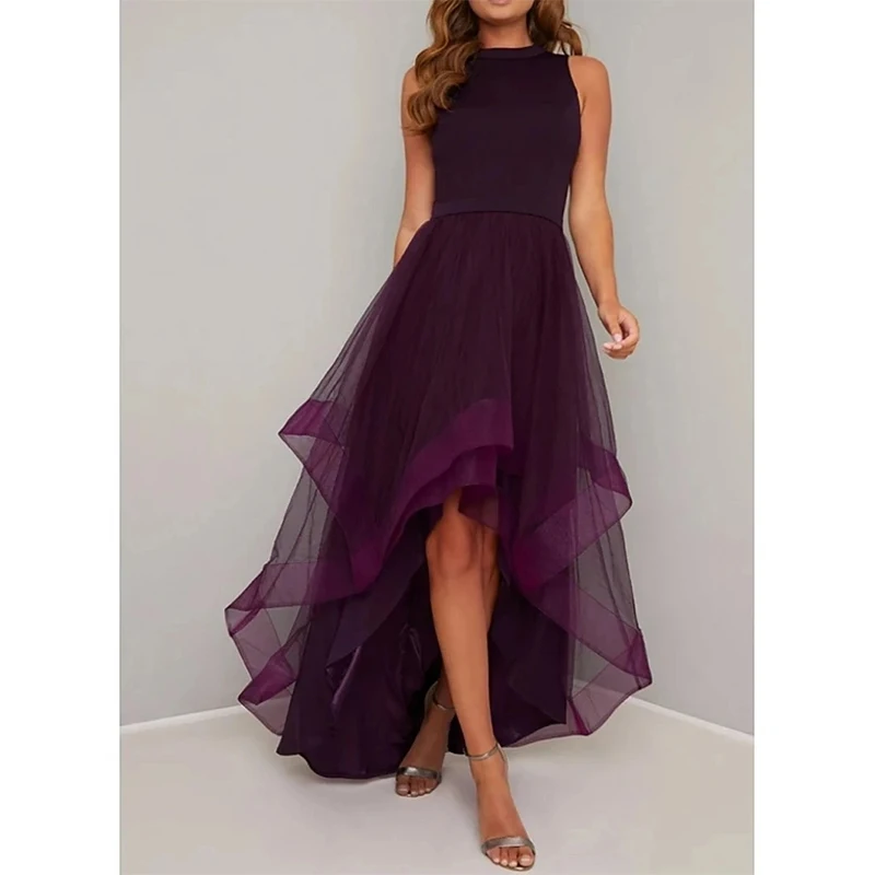 

Sleeveless Round Neck Womens Party Evening Dress High And Low A-line Tulle Noble Elegant Loose Comfortable Vestidos De Noche2023