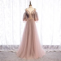 lamya sexy v neck long prom dresses 2022 slip sweetheart floor length evening party dress elegant half sleeve vestido de noiva