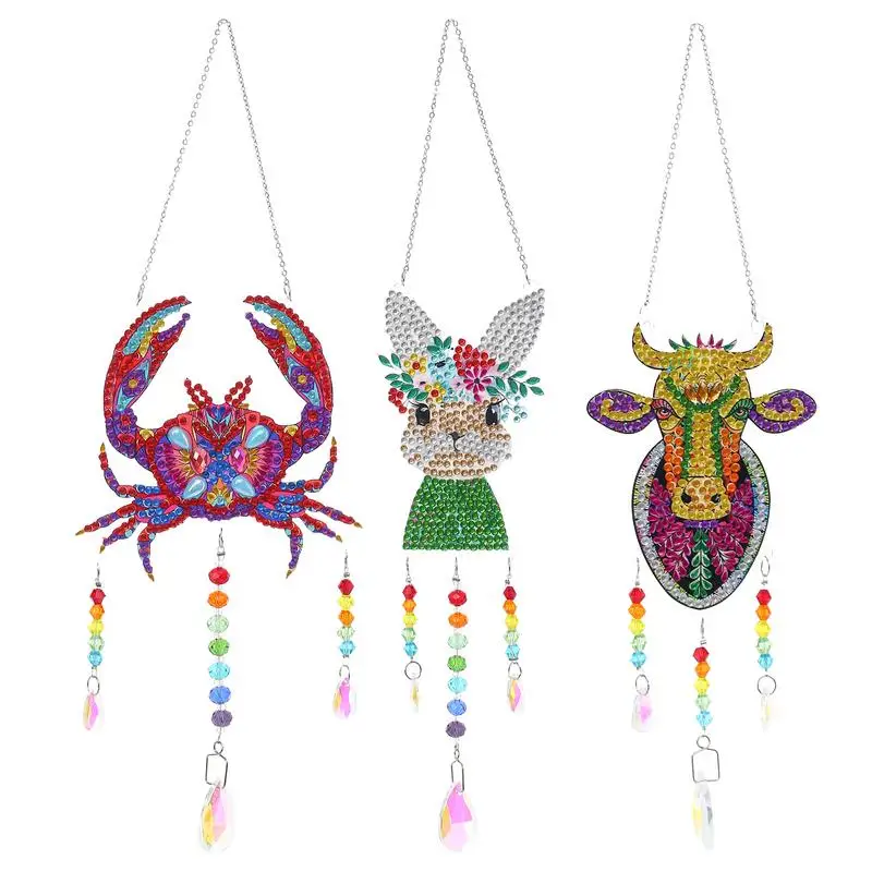 

Diamonds Painting Windchime Animal Shapes 5D Diamond Drilling Hanging Wind Chimes Suncatchers Animal Hanging Ornament For Indoor