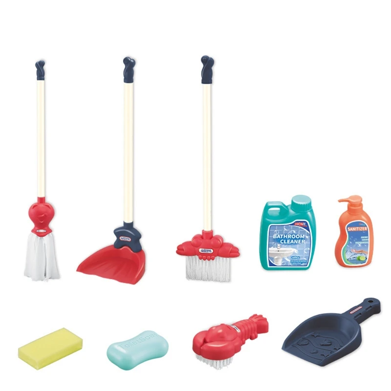Mop Brush Kids Cleaning Set 8 Piece Toy Cleaning Set Includes Broom Trolley Cart,Pail,Dustpan,Spray,Cloth,Toy Kitchen Toddler Cleaning Set is A Great Toy Gift for Boys & Girls 