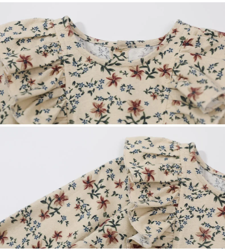 Милое летнее детское платье с длинными рукавами и цветочным принтом