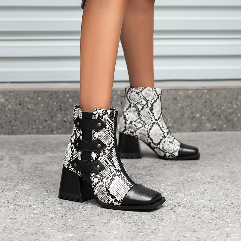 

Fashion Square Toe Ankle Boots Autumn Winter Women Boots Comfortable Low Heel Ladies Shoes Boots Black Women Side Zipper 2022