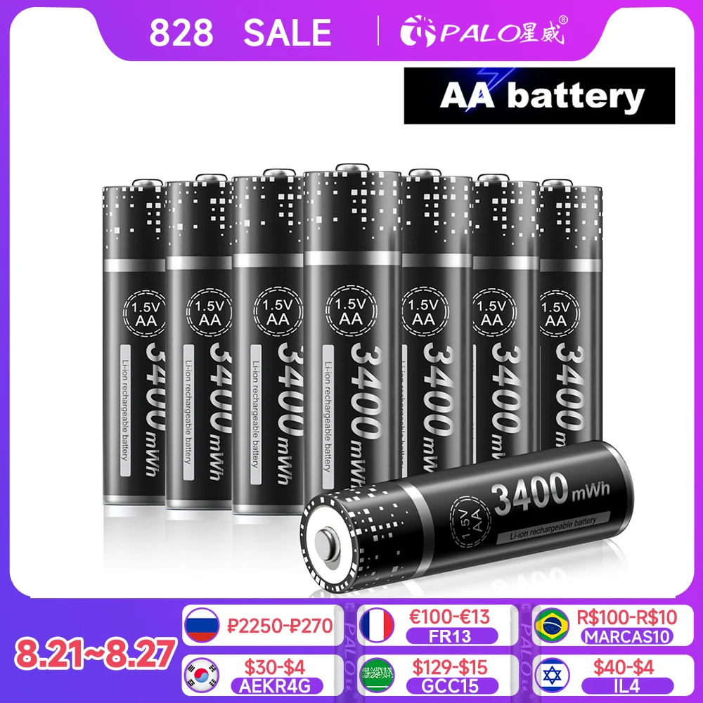 2-16pcs 1.5v AA Rechargeable Battery 3400mWh Li-ion Lithium Liion Li ion 1.5 Volt AA 2A Batteries for Toys Camera Flashlight