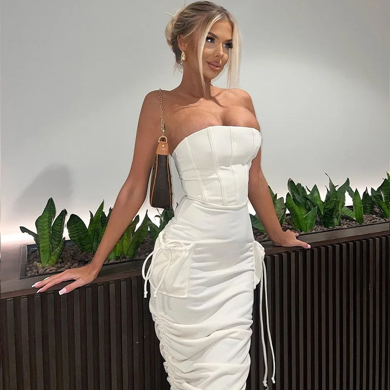 

Women's Halter Sleeveless Dress, One Neck, Backless Sheath Package Hip Dress, Slim Drawstring Dress, Party Cocktail Prom Dress