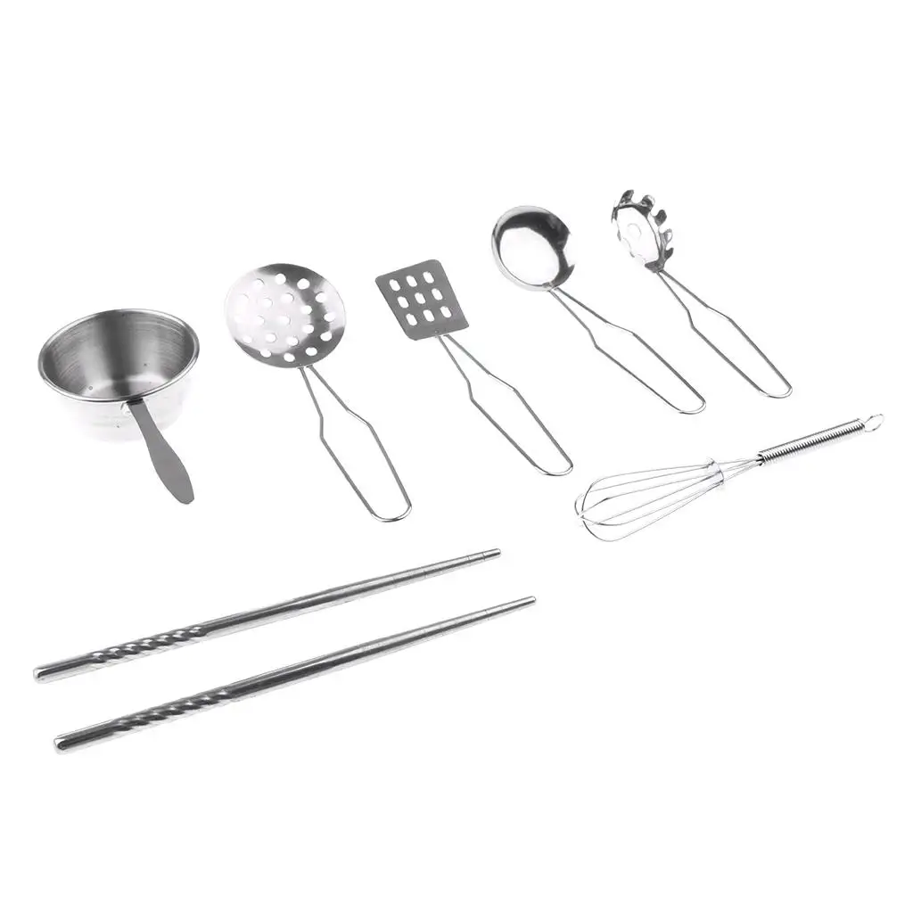 

Kids Kitchen Utensil Playset D (7pcs, Stainless Steel) for Children Pretend Play Chef Cooking