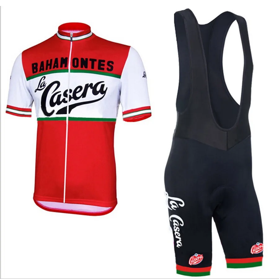 

Новинка мужские велосипедные комплекты La Casera/Bahamontes красно-белые летняя велосипедная одежда Велоспорт Джерси 9D гелевые подкладки ropa hombre