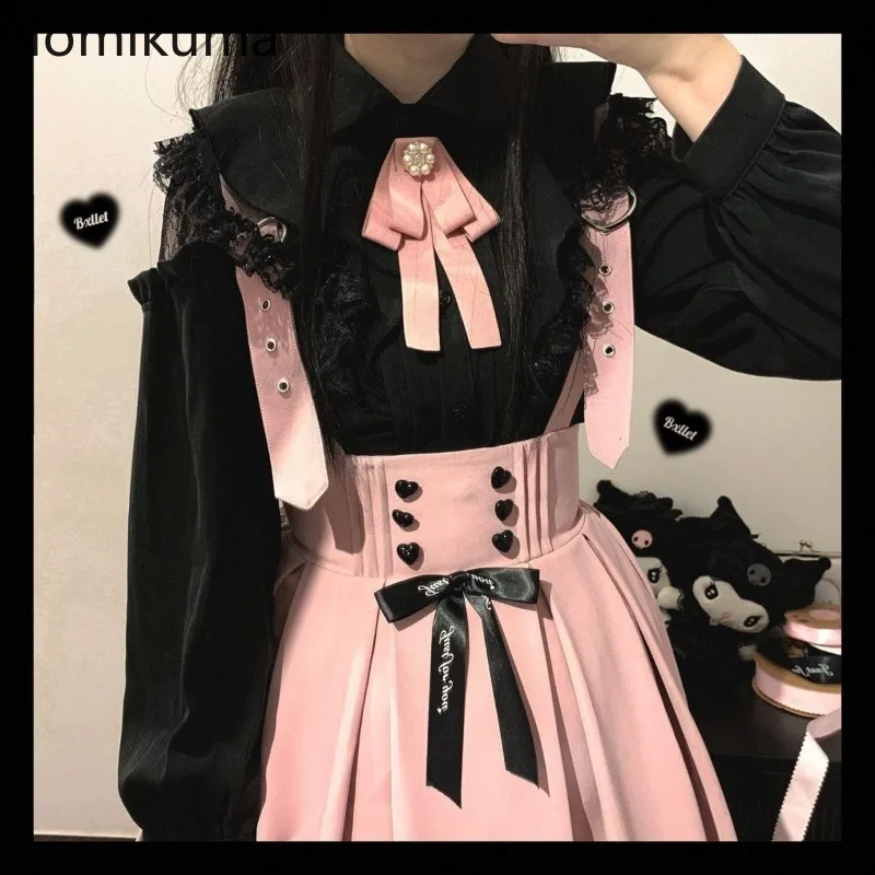 Женские милые рубашки в стиле Лолиты японские блузки с длинным рукавом и бантом