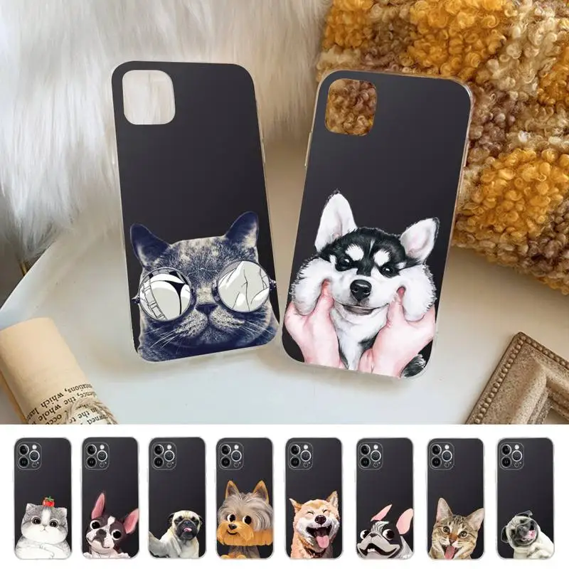 

Cute Dog And Cat Phone Case Silicone Soft for iphone 14 13 12 11 Pro Mini XS MAX 8 7 6 Plus X XS XR Cover