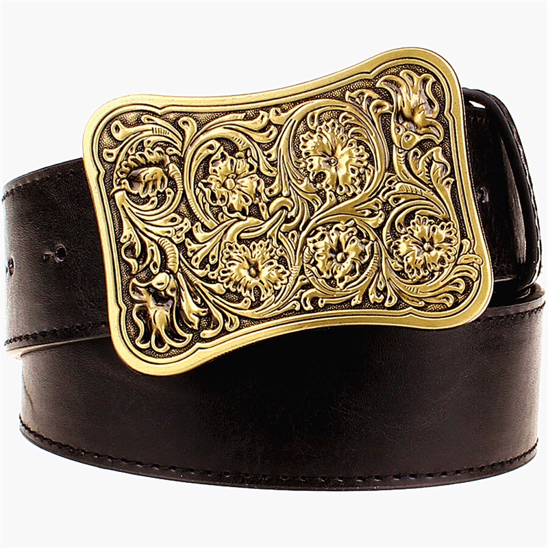 New Fashion Women Belt Gorgeous Arabesque Floral Pattern Noble Royal Flower Metal Buckle Lady Daily Waistband