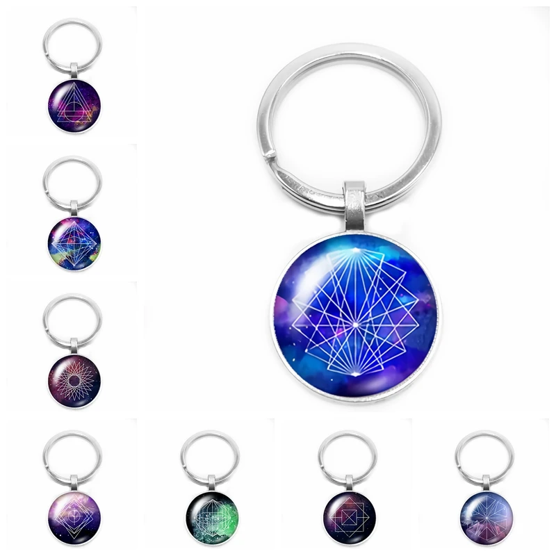 

2019 New Sacred Geometry Key Ring Starry Sky Rule Map Keychain 25mm Glass Cabochon Key Ring Children Gift Jewelry