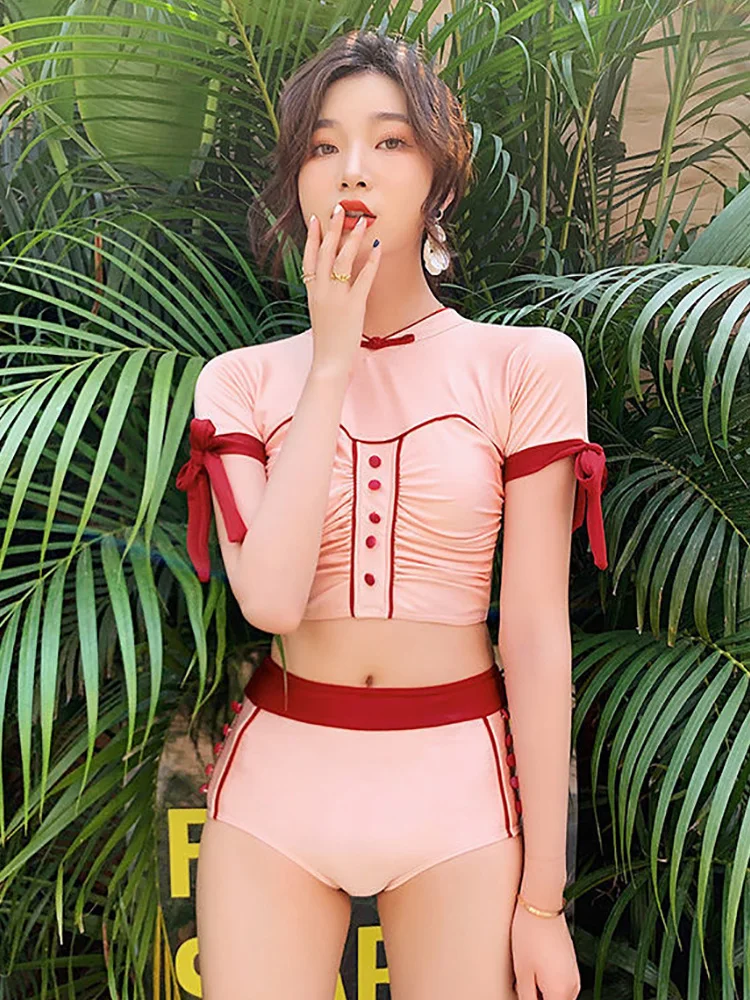 Комплект бикини в стиле ретро Cheongsam с высокой талией сексуальный скромный