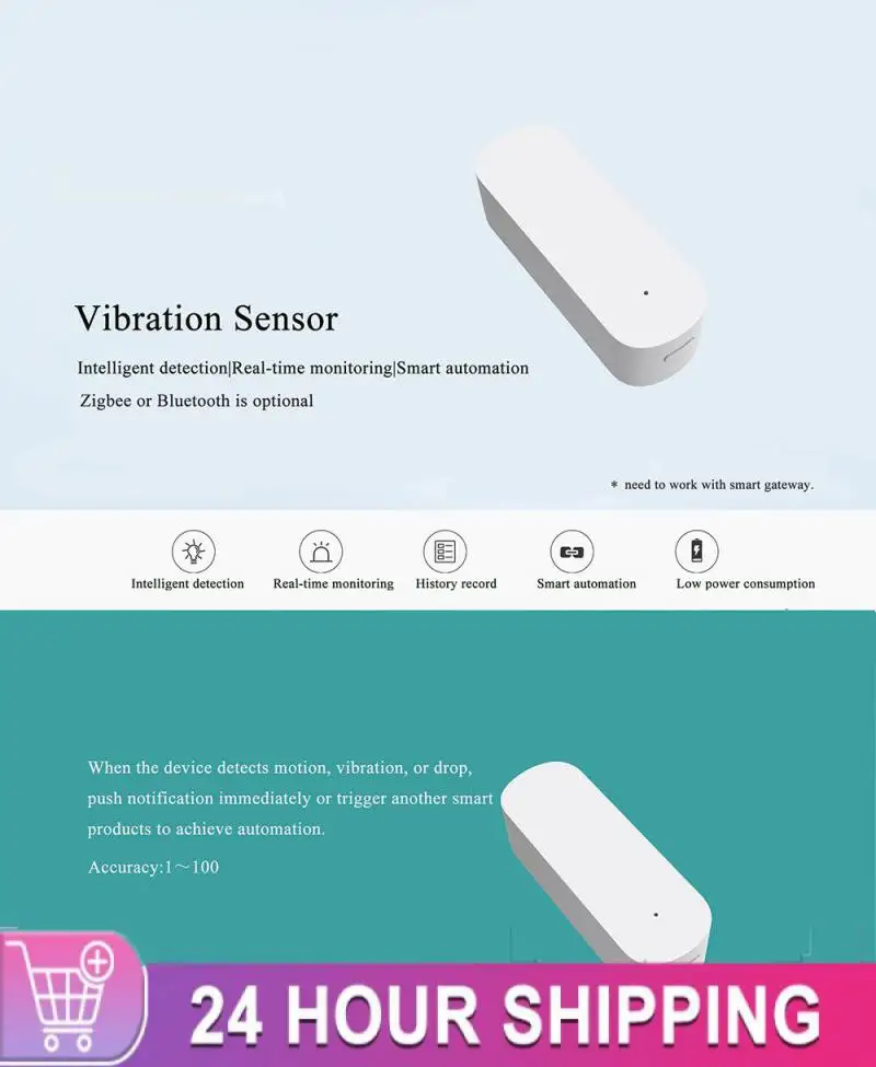 Умный датчик вибрации Tuya Smart Life, уведомление приложений в режиме ...